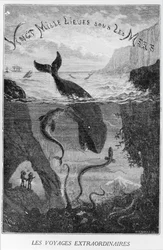 アンリテオフィルヒルディブランド（1824-97）によって刻まれたジュールヴェルヌ（1828-1905）による「海底20,000リーグ」の表紙イラスト